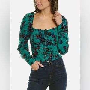 NEW Free People Hilary Printed Top in Green Combo